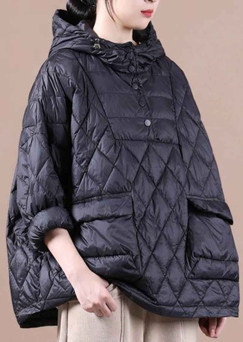 Veste Bouffante Ample À Capuche Manteau En Duvet Noir Coupe Hiver 2024 - Noir