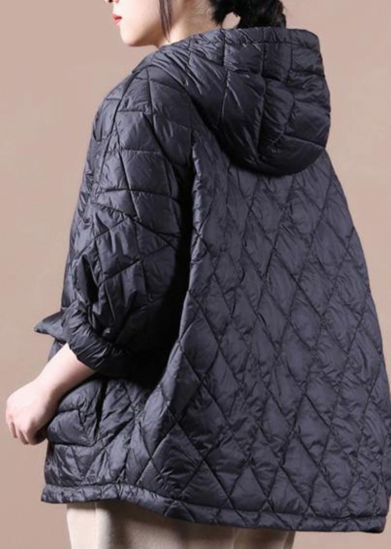 Veste Bouffante Ample À Capuche Manteau En Duvet Noir Coupe Hiver 2024 - Noir