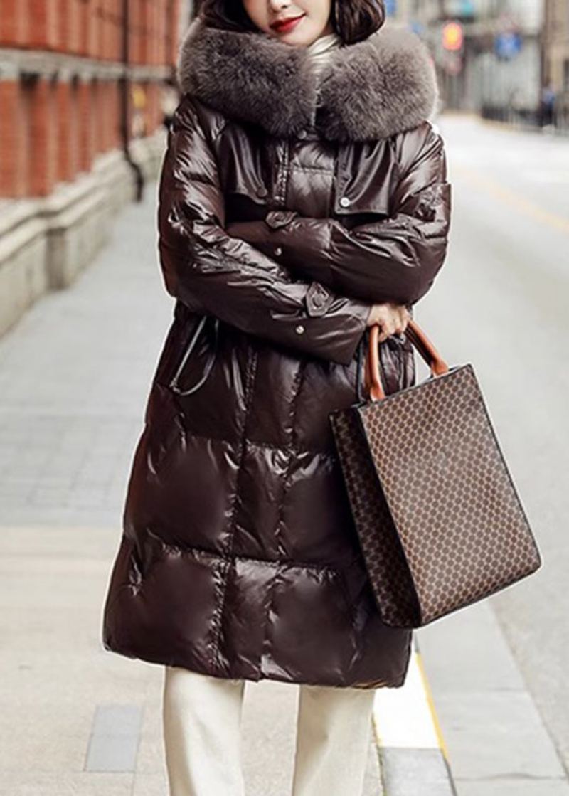 Veste Bouffante En Duvet De Canard Avec Fermeture Éclair Et Col En Renard Style Bohémien Cordon De Serrage Hiver - Doudounes femmes