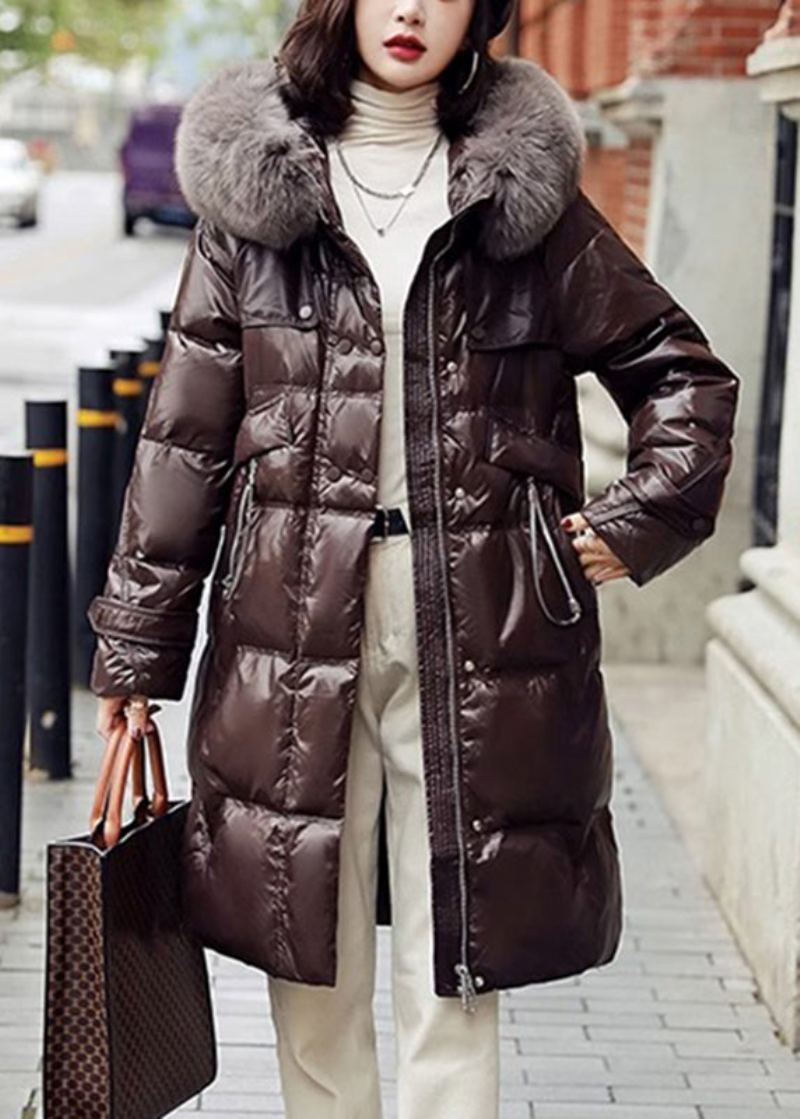 Veste Bouffante En Duvet De Canard Avec Fermeture Éclair Et Col En Renard Style Bohémien Cordon De Serrage Hiver - Doudounes femmes