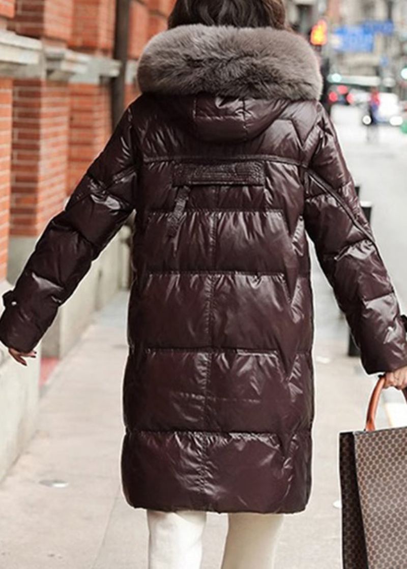 Veste Bouffante En Duvet De Canard Avec Fermeture Éclair Et Col En Renard Style Bohémien Cordon De Serrage Hiver - Doudounes femmes