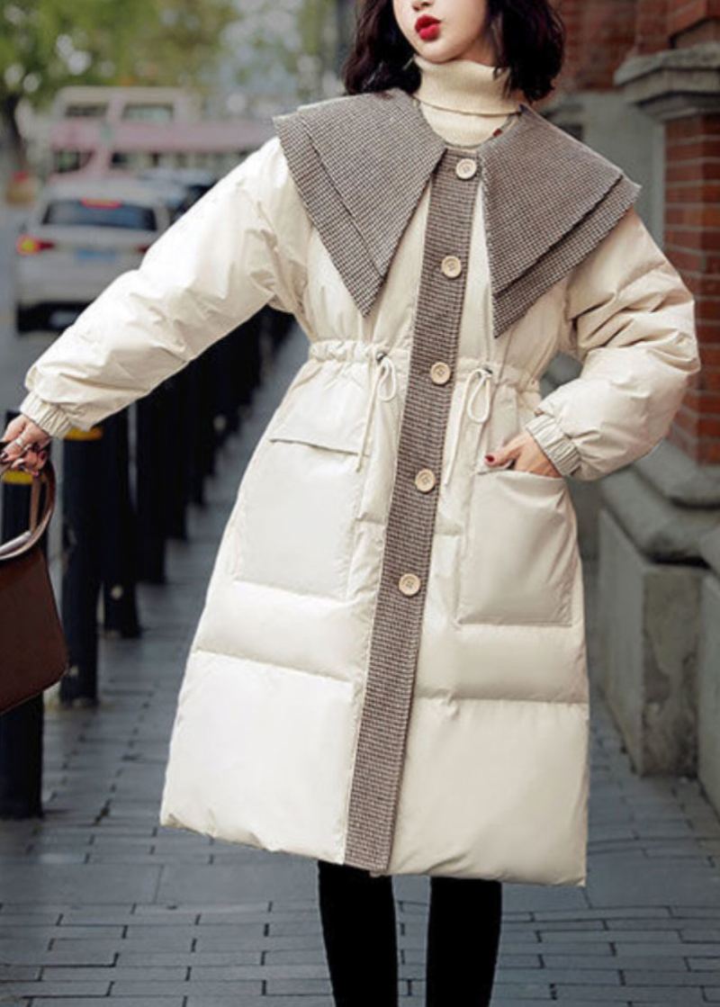 Veste Bouffante En Duvet De Canard Blanc Chic Avec Col Peter Pan Et Boutons À Manches Longues - Blanc