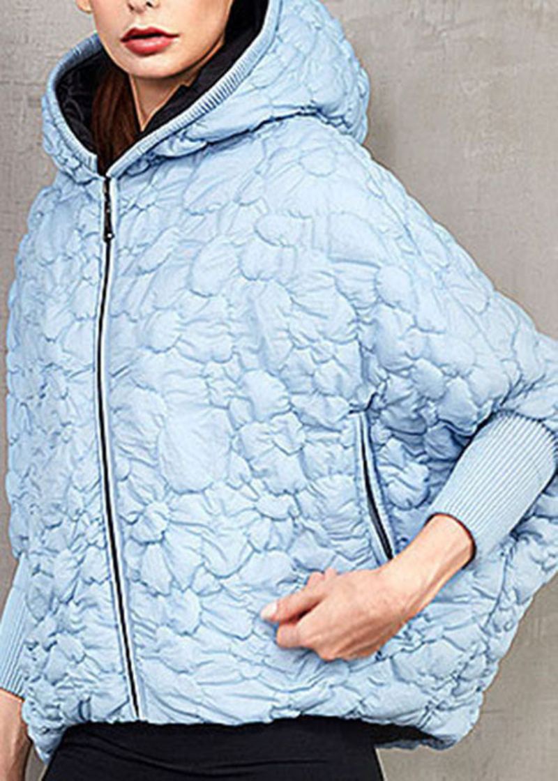 Veste Bouffante En Duvet De Canard Bleu À Capuche Décontractée À La Mode Hiver - Bleu