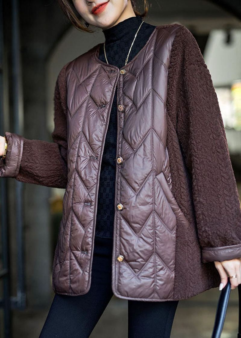 Veste Bouffante En Fausse Fourrure Pour Femme Peluche Chocolat Patchwork Rempli De Coton Fin Hiver - Doudounes femmes