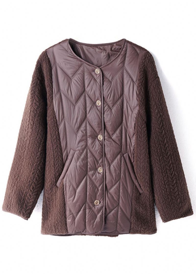 Veste Bouffante En Fausse Fourrure Pour Femme Peluche Chocolat Patchwork Rempli De Coton Fin Hiver - Doudounes femmes