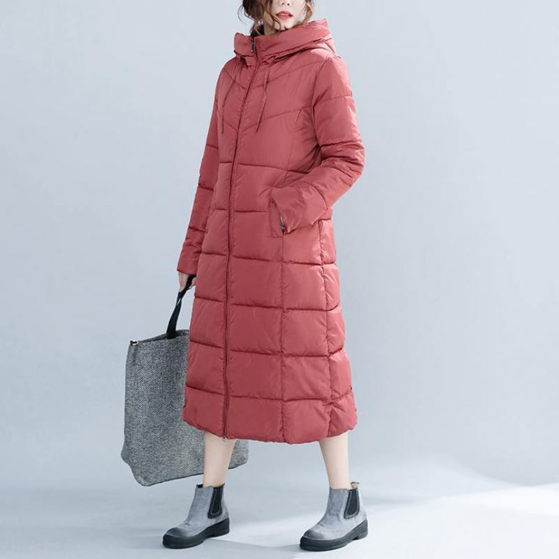 Veste À Capuche En Coton Pour Femmes Décontractée Rouge Mode Hiver Grande Taille Poches Trench À Fermeture Éclair Manteaux En - Blanc