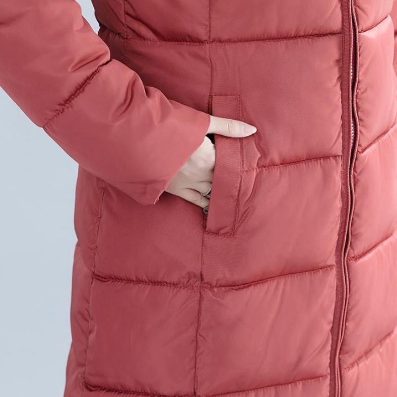 Veste À Capuche En Coton Pour Femmes Décontractée Rouge Mode Hiver Grande Taille Poches Trench À Fermeture Éclair Manteaux En - Blanc