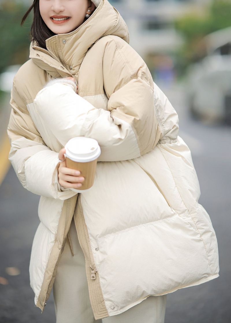 Veste À Capuche En Duvet De Canard Vert Italien Avec Fermeture Éclair En Patchwork Pour L'hiver - Doudounes femmes