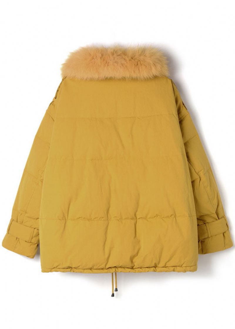 Veste À Capuche Jaune Avec Col En Fourrure Et Cordon De Serrage En Duvet De Canard Pour L'hiver - Doudounes femmes