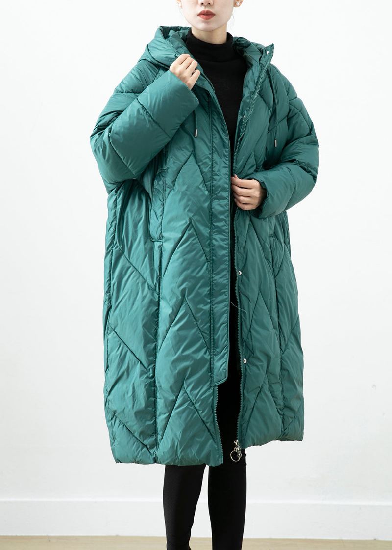 Veste À Capuche Vert Noirâtre De Grande Taille Avec Poches En Coton Fin En Hiver - Doudounes femmes