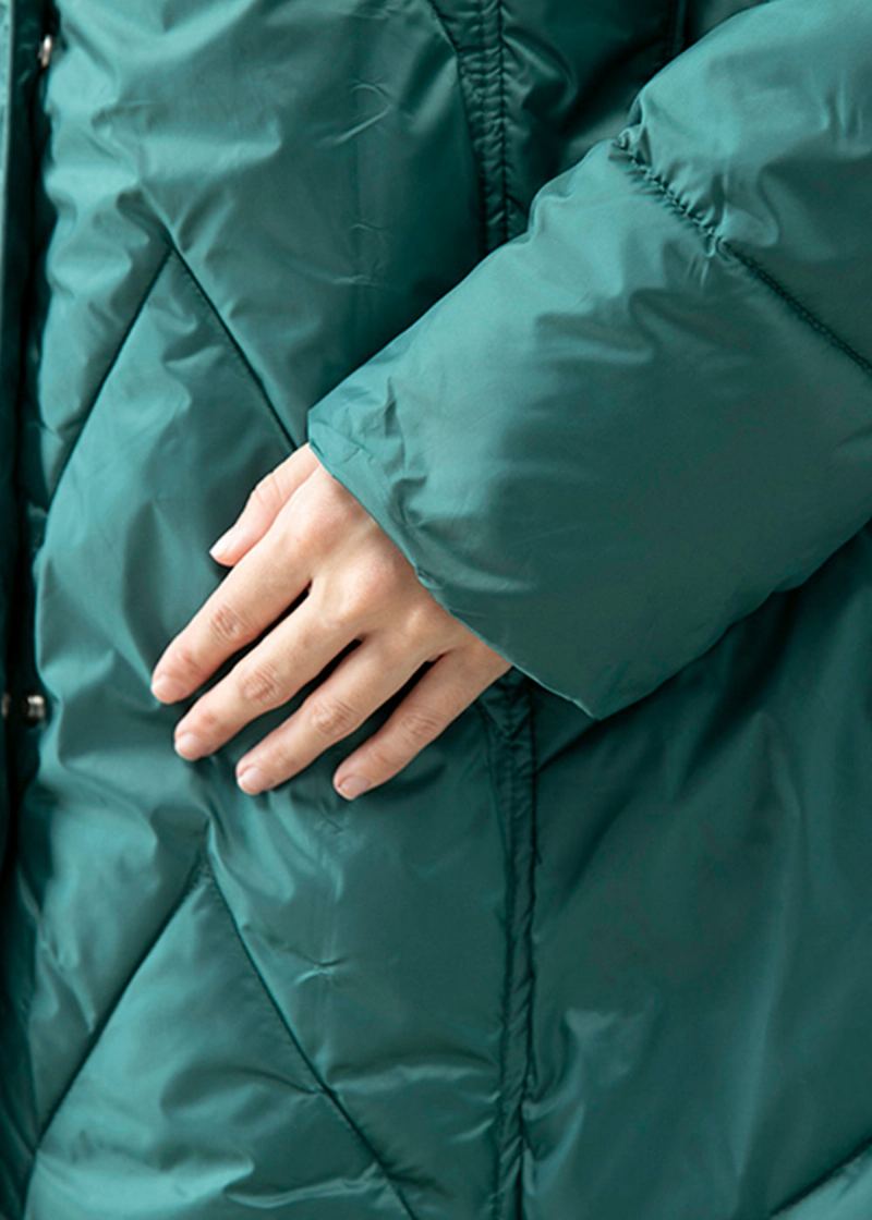 Veste À Capuche Vert Noirâtre De Grande Taille Avec Poches En Coton Fin En Hiver - Doudounes femmes