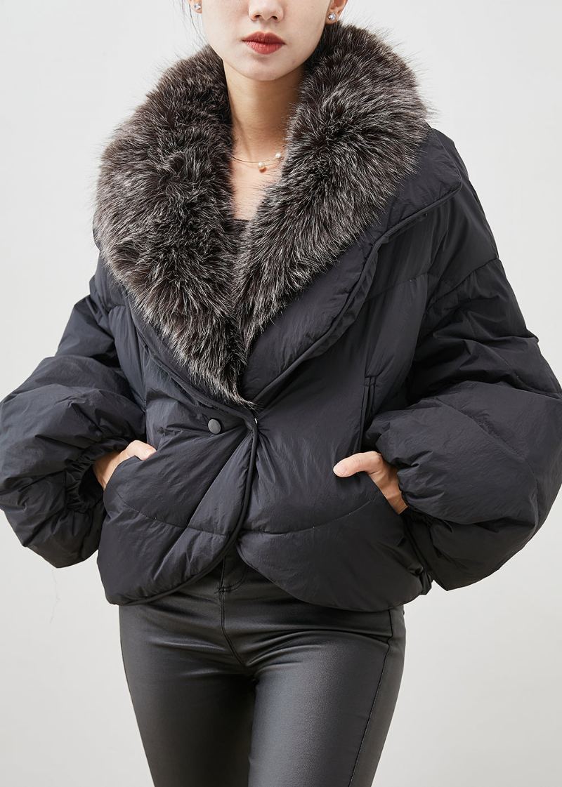 Veste Chaude En Duvet De Canard Pour Femme Col En Poils De Lapin Noir Doudoune D'hiver - Doudounes femmes