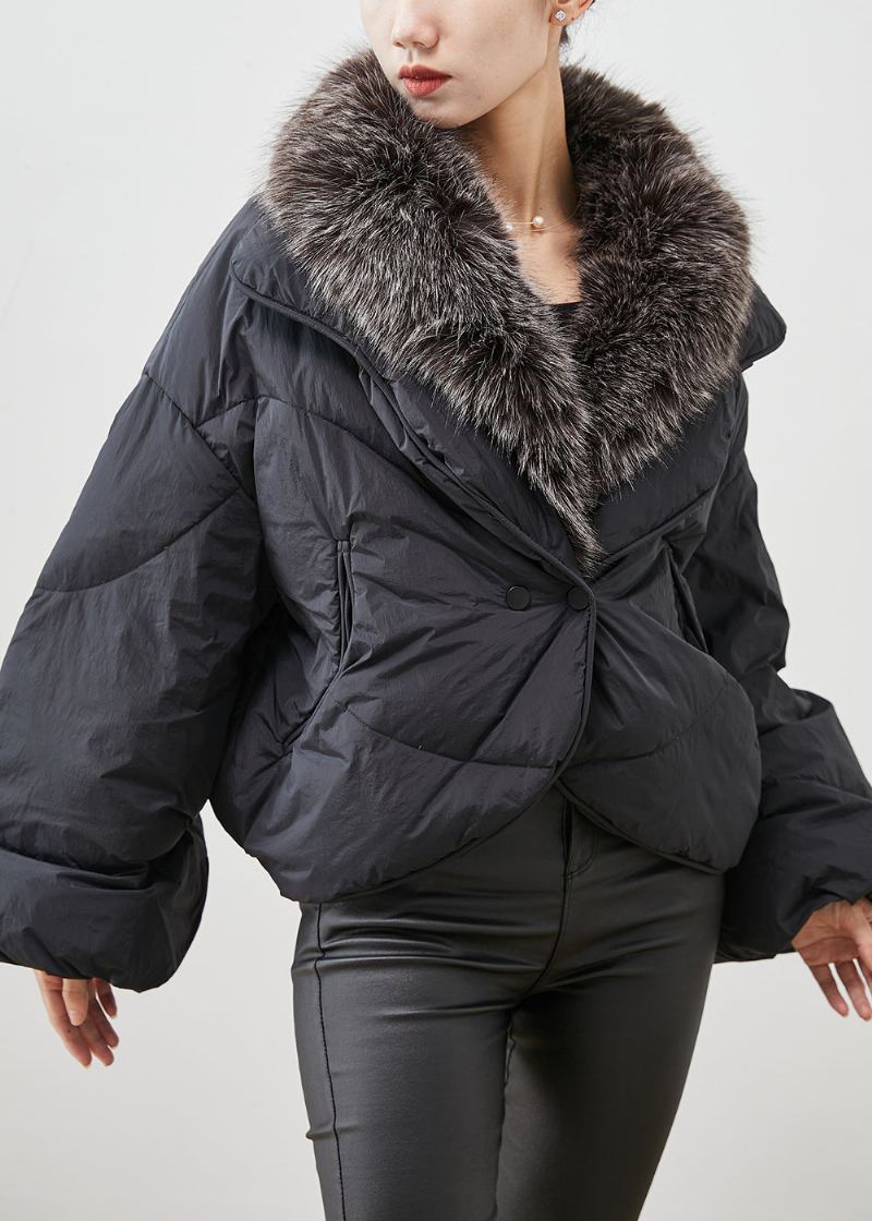 Veste Chaude En Duvet De Canard Pour Femme Col En Poils De Lapin Noir Doudoune D'hiver - Doudounes femmes