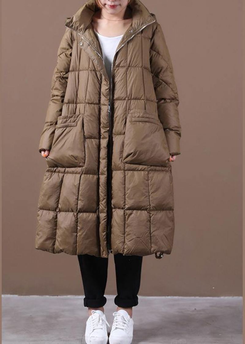 Veste En Coton De Grande Taille À La Mode Vêtements D'extérieur D'hiver Manteau En À Capuche Et Fermeture Éclair Chocolat - Doudounes femmes