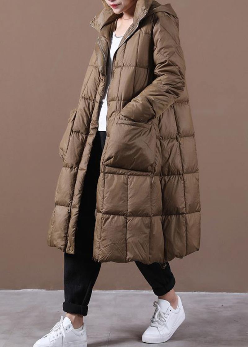 Veste En Coton De Grande Taille À La Mode Vêtements D'extérieur D'hiver Manteau En À Capuche Et Fermeture Éclair Chocolat - Doudounes femmes