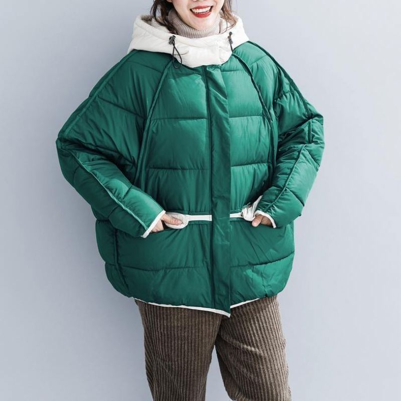 Veste En Coton Vert De Qualité Grande Taille Vêtements À Capuche Avec Cordon De Serrage Poches Épaisses Vestes En À Fermeture Éclair - Noir