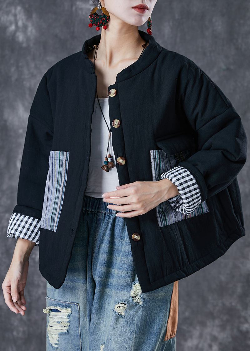 Veste Doudoune Italienne Noire Surdimensionnée En Patchwork De Coton Fin Remplie D'hiver