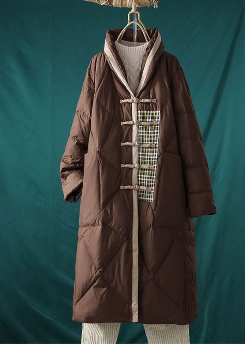 Veste Doudoune Surdimensionnée En Duvet De Canard Col Mandarin Chocolat Italien Hiver