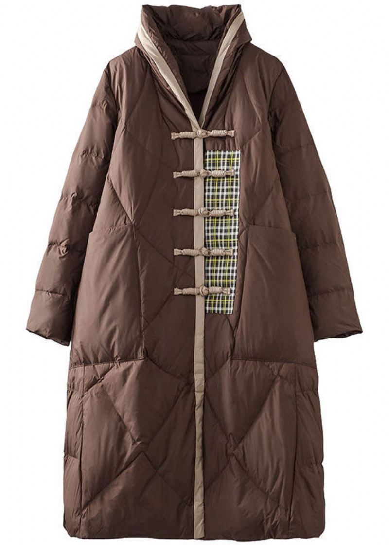 Veste Doudoune Surdimensionnée En Duvet De Canard Col Mandarin Chocolat Italien Hiver - Doudounes femmes