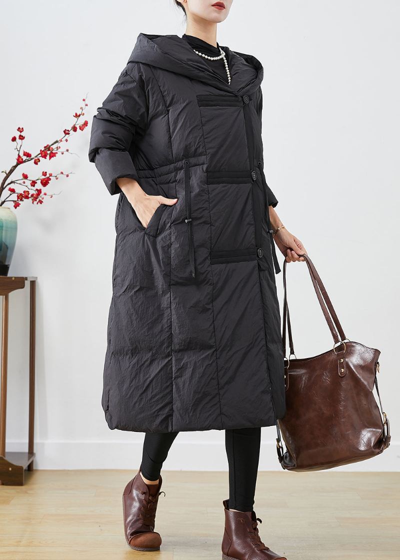 Veste En Duvet De Canard Noire Surdimensionnée En Patchwork De Grande Taille En Hiver - Doudounes femmes