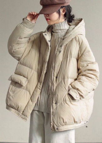 Veste En Duvet De Canard Surdimensionnée Beige Italienne À Fermeture Éclair En Hiver