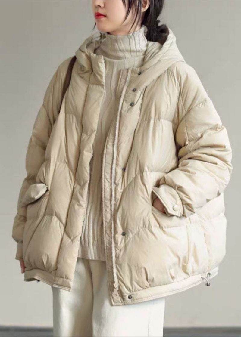 Veste En Duvet De Canard Surdimensionnée Beige Italienne À Fermeture Éclair En Hiver - Beige