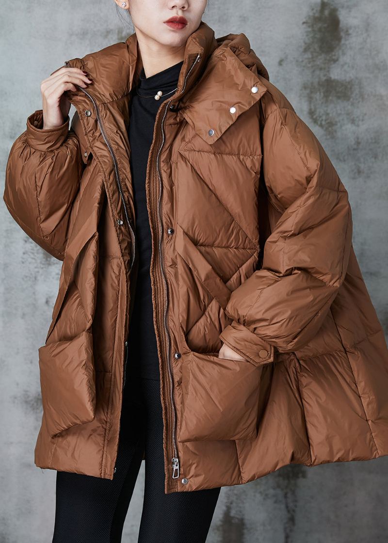 Veste Garnie De Coton Fin Caramel Poches Surdimensionnées Hiver