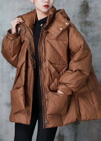 Veste Garnie De Coton Fin Caramel Poches Surdimensionnées Hiver