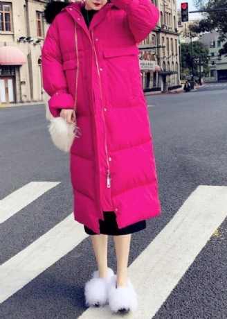 Veste D'hiver Chaude Et Tendance Grande Taille Manteau Rose À Capuche Et Fermeture Éclair En Duvet De Canard