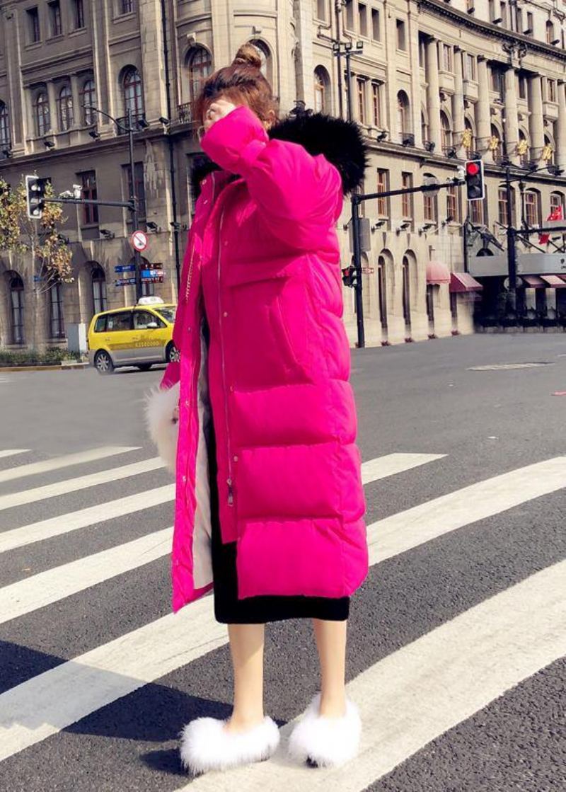 Veste D'hiver Chaude Et Tendance Grande Taille Manteau Rose À Capuche Et Fermeture Éclair En Duvet De Canard - Doudounes femmes