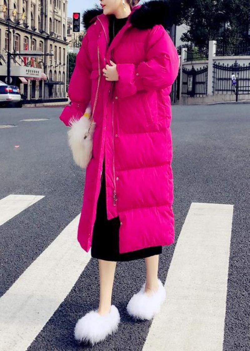 Veste D'hiver Chaude Et Tendance Grande Taille Manteau Rose À Capuche Et Fermeture Éclair En Duvet De Canard - Doudounes femmes