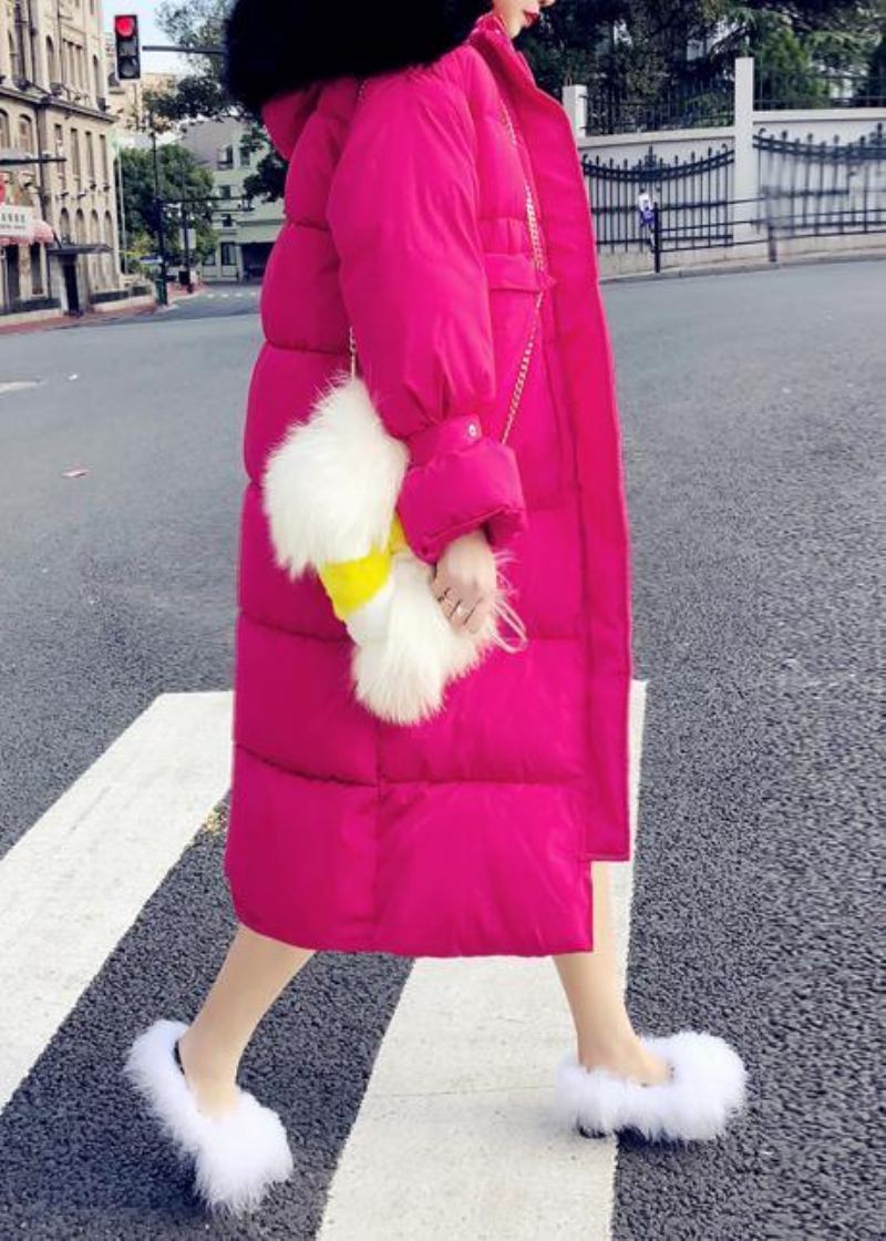 Veste D'hiver Chaude Et Tendance Grande Taille Manteau Rose À Capuche Et Fermeture Éclair En Duvet De Canard - Doudounes femmes