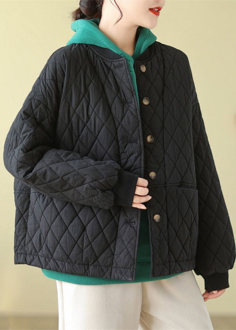 Veste D'hiver En Coton Fin Poches Olive Boutons Patchwork Grande Taille - Doudounes femmes