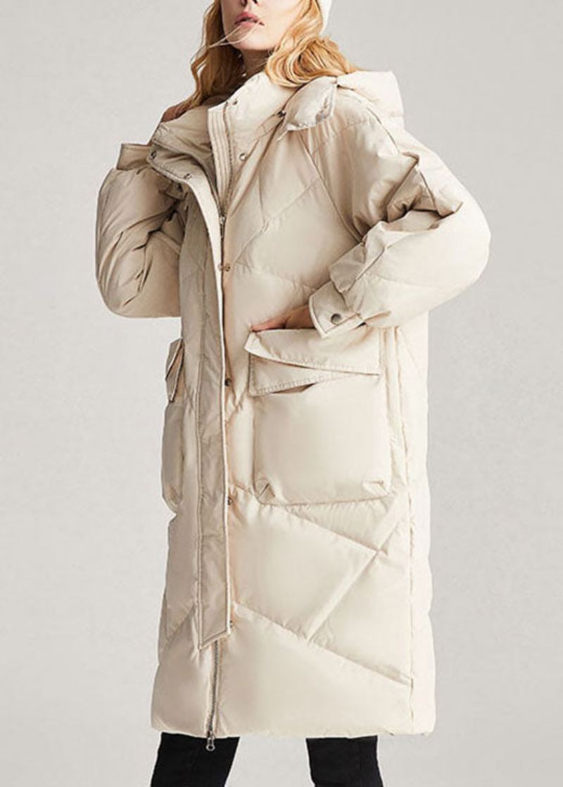 Veste D'hiver Décontractée En Duvet De Canard Beige Avec Poches Zippées Et Tendance