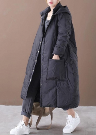 Veste D'hiver Décontractée Grande Taille Manteau Noir À Capuche Boutonné Chaud