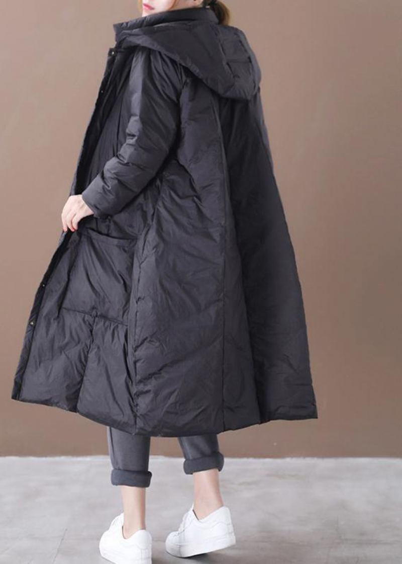 Veste D'hiver Décontractée Grande Taille Manteau Noir À Capuche Boutonné Chaud - Doudounes femmes