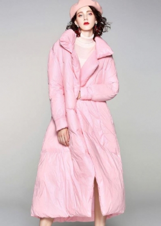 Veste D'hiver Décontractée Manteaux À Nouer À La Taille Col À Revers Rose Manteau Chaud