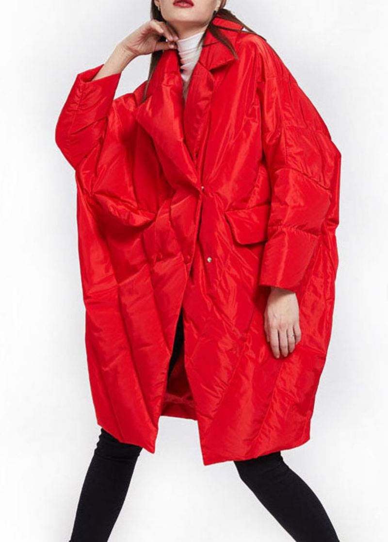 Veste D'hiver En Duvet De Canard Boutonnée Avec Col Peter Pan Rouge Chic - Doudounes femmes