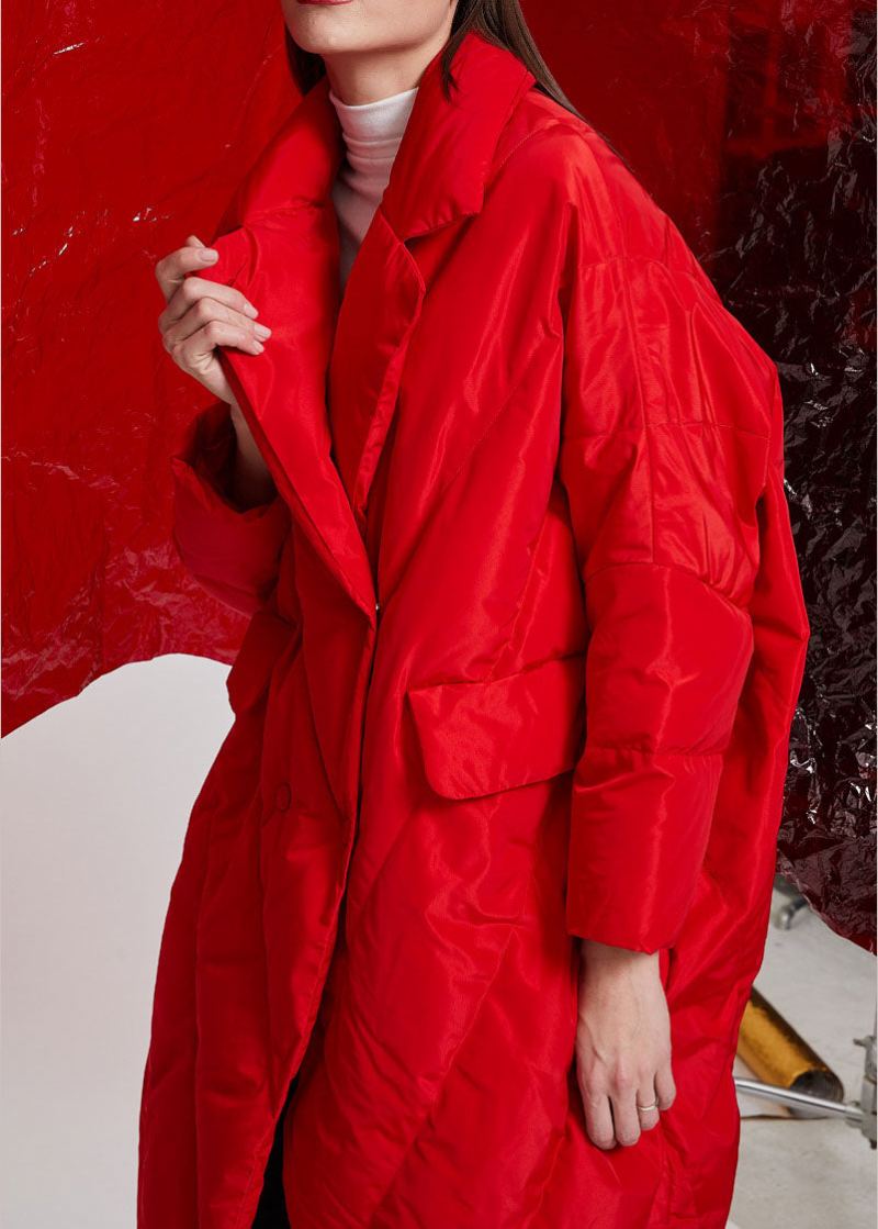 Veste D'hiver En Duvet De Canard Boutonnée Avec Col Peter Pan Rouge Chic - Doudounes femmes