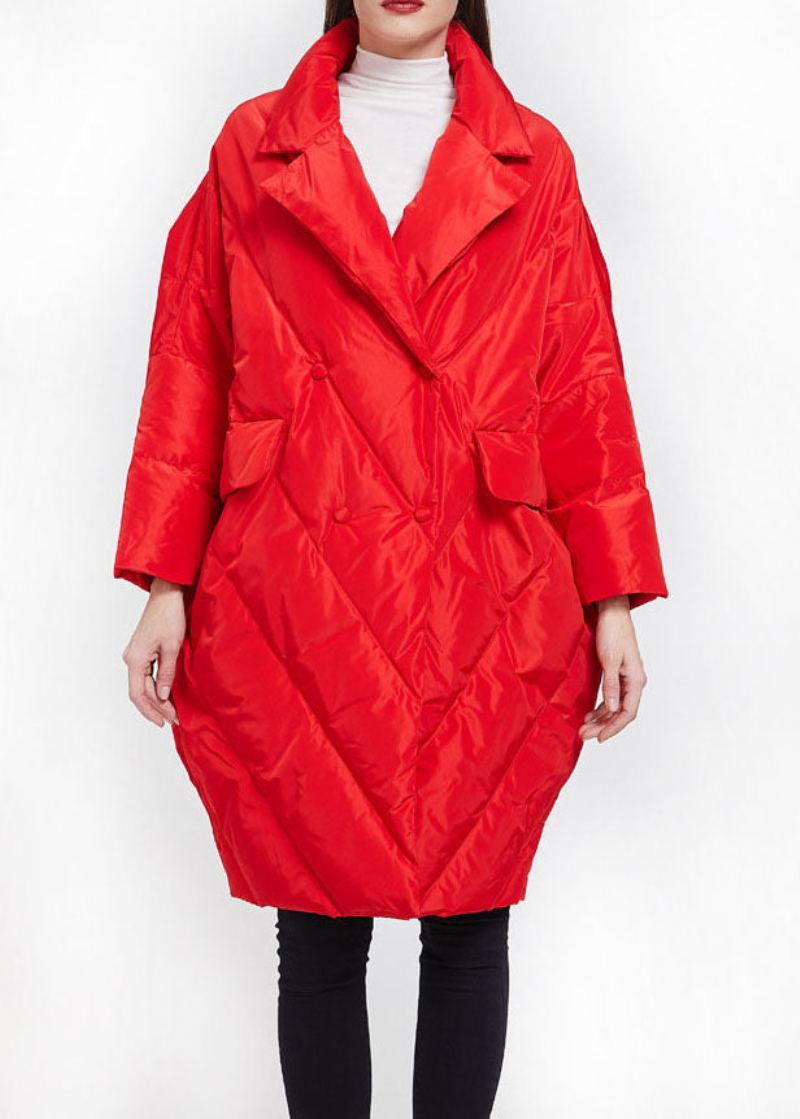 Veste D'hiver En Duvet De Canard Boutonnée Avec Col Peter Pan Rouge Chic - Doudounes femmes