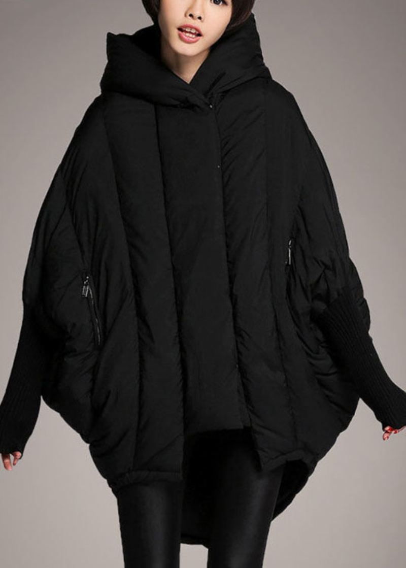 Veste D'hiver En Duvet De Canard Noir Simple Avec Poches Amples Design Asymétrique