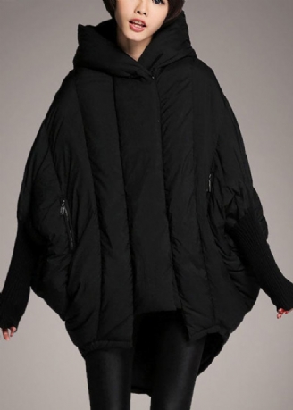 Veste D'hiver En Duvet De Canard Noir Simple Avec Poches Amples Design Asymétrique