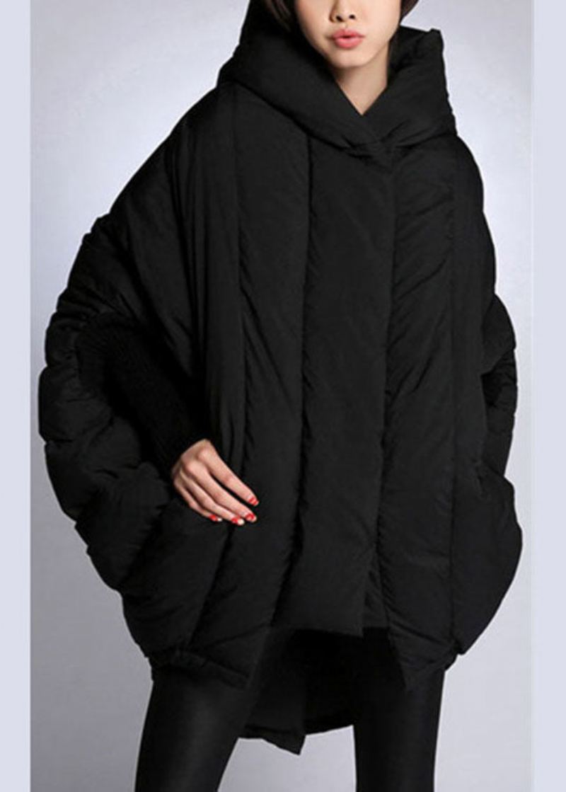 Veste D'hiver En Duvet De Canard Noir Simple Avec Poches Amples Design Asymétrique - Mûrier