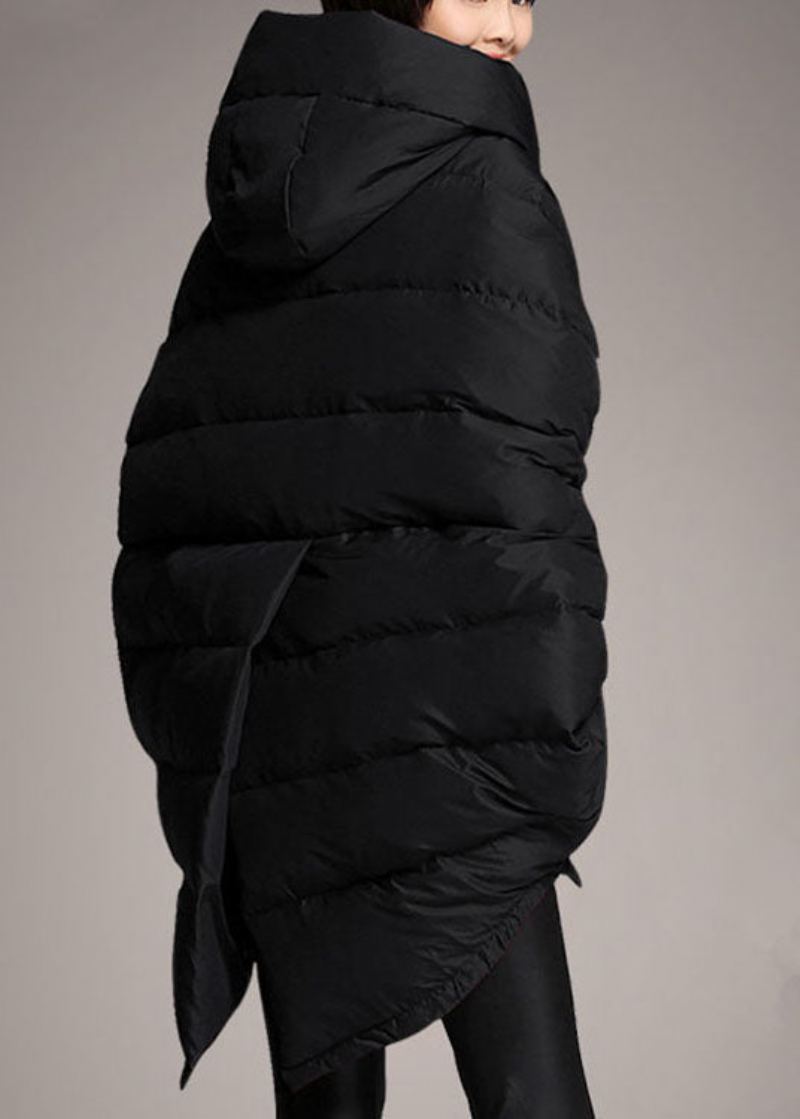 Veste D'hiver En Duvet De Canard Noir Simple Avec Poches Amples Design Asymétrique - Mûrier