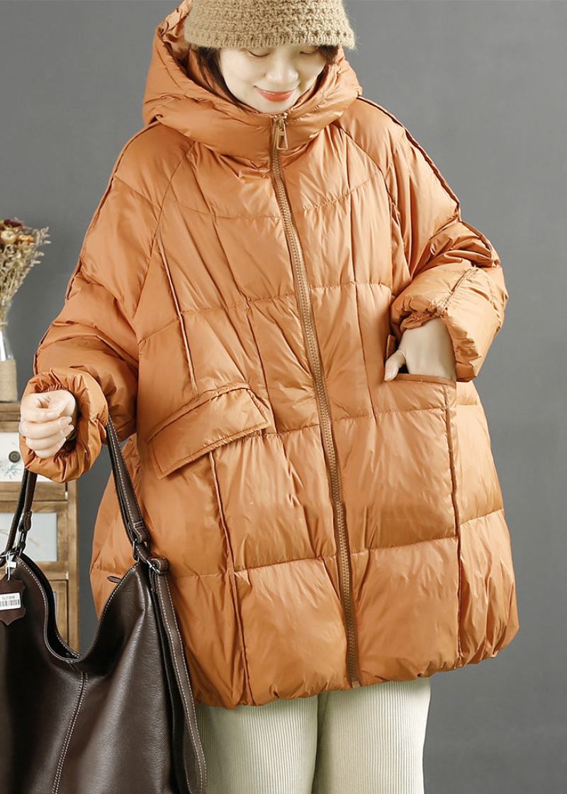 Veste D'hiver En Duvet De Canard Surdimensionné À Capuche Orange Pour Femme - Doudounes femmes