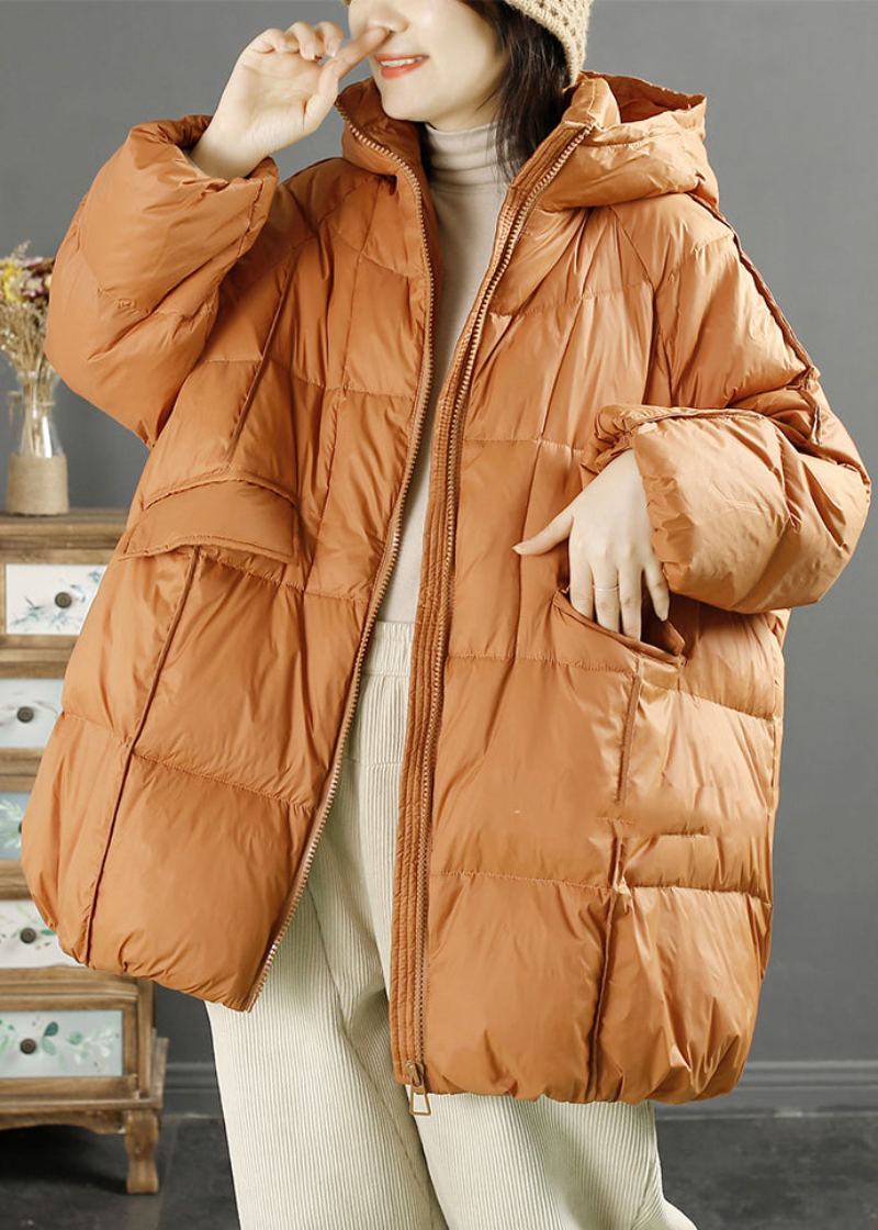 Veste D'hiver En Duvet De Canard Surdimensionné À Capuche Orange Pour Femme - Doudounes femmes