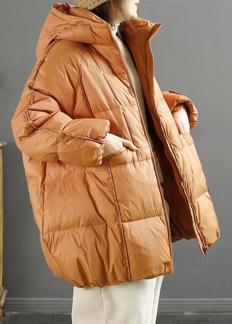 Veste D'hiver En Duvet De Canard Surdimensionné À Capuche Orange Pour Femme - Doudounes femmes