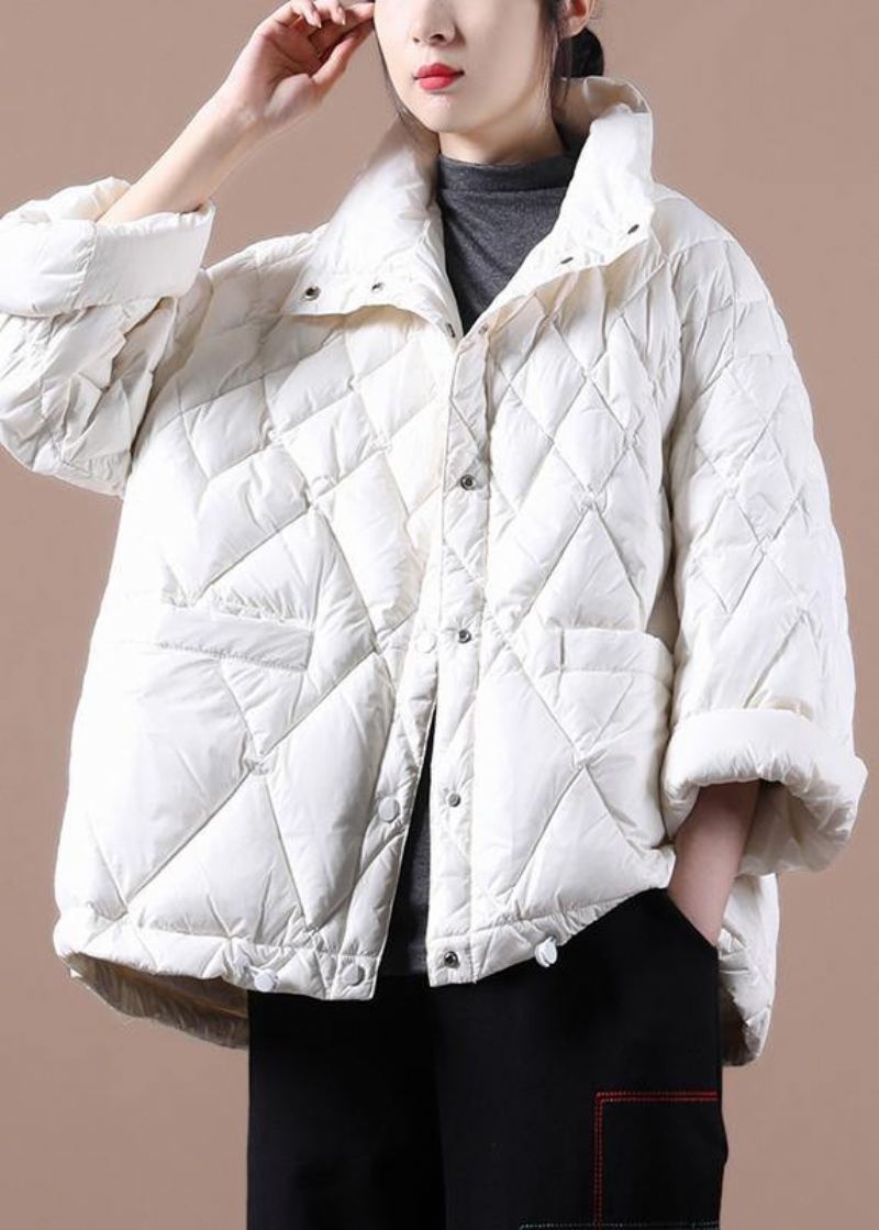 Veste D'hiver Élégante Grande Taille Manteaux Col Montant Blanc Manteau En Duvet De Canard Boutonné