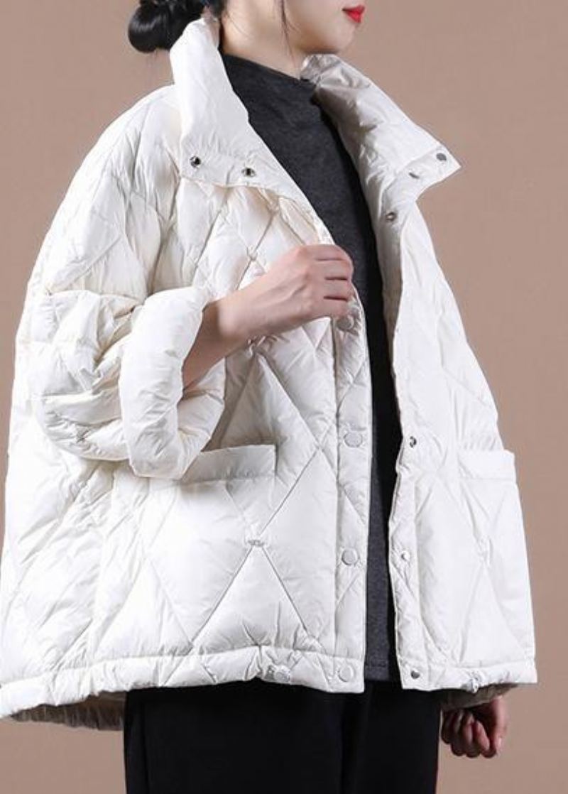 Veste D'hiver Élégante Grande Taille Manteaux Col Montant Blanc Manteau En Duvet De Canard Boutonné - Doudounes femmes