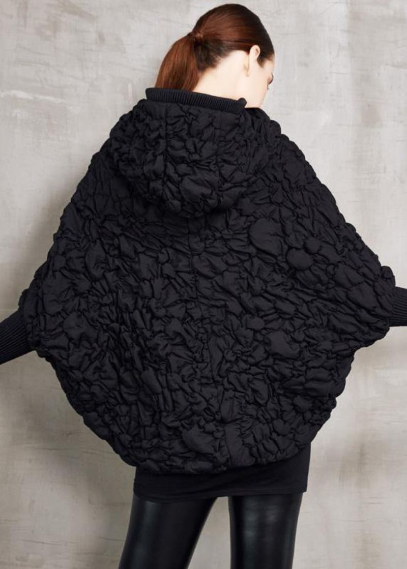 Veste D'hiver Élégante Grande Taille Vêtements D'extérieur À Capuche Manteau En Duvet D'oie À Fermeture Éclair Noire - Noir